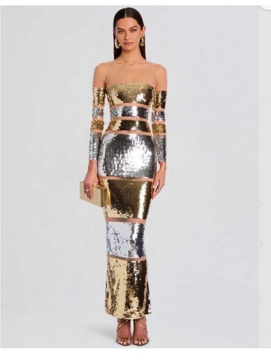 Retrofete Dresses & Skirts - Retrofete Silver and Gold Off-the-Shoulder Bodycon Maxi Dress $1195 small NWOT